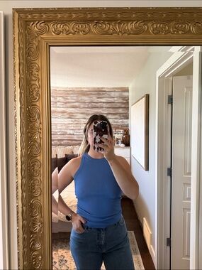 ZARA Sky Blue Ribbed Tank Top - Sleeveless Crewneck